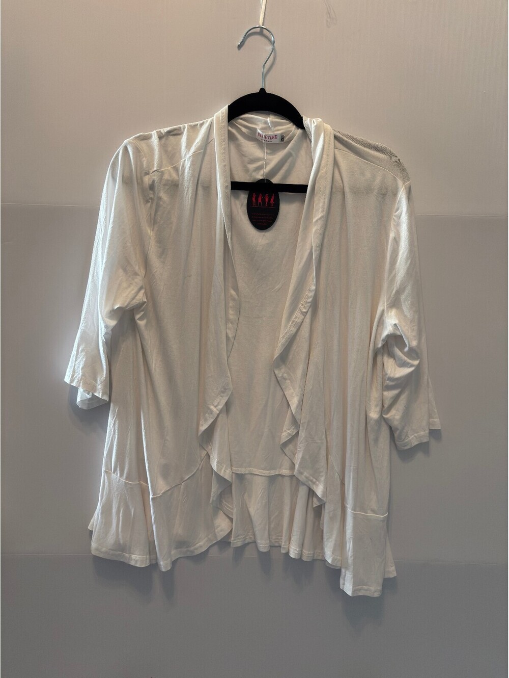 Bluetime White Open Front Ruffle Hem Cardigan Size 2XL